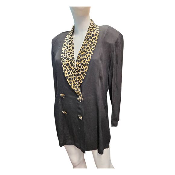 Scarlett Black Womens Size Large Animal Print Lapel Blazer Vintage 80's - Picture 6 of 10